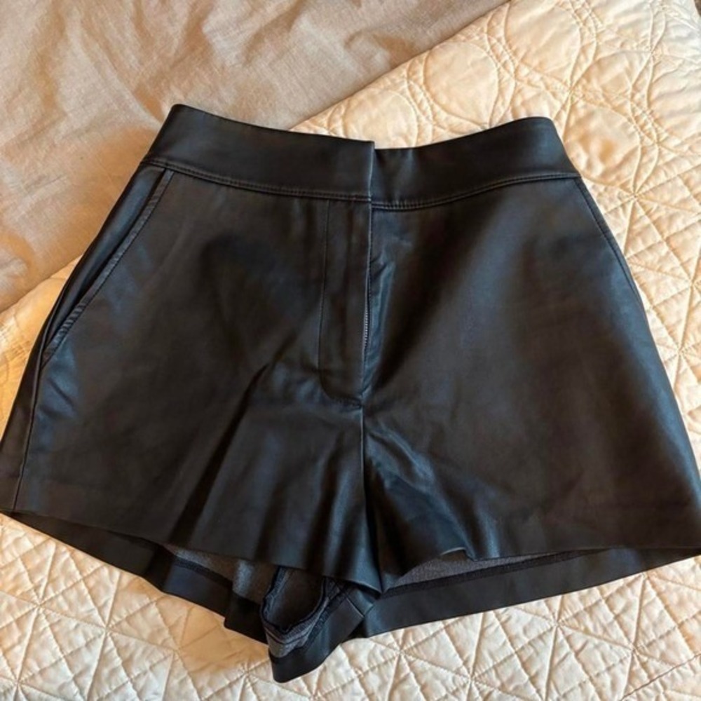 Leith Black Faux Leather High Waisted Shorts Elastic Back XS